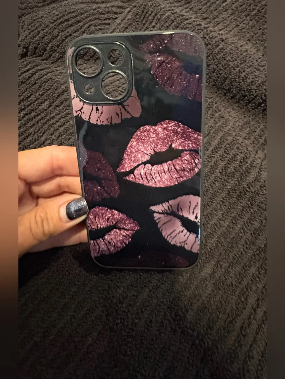 Glitter Pink Lip Kiss Phone Case for iPhone 13/14 - Shockproof Protection